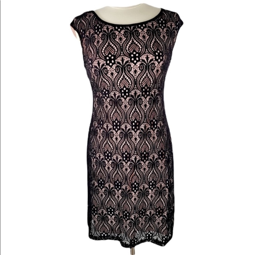 Connected apparel black lace dress